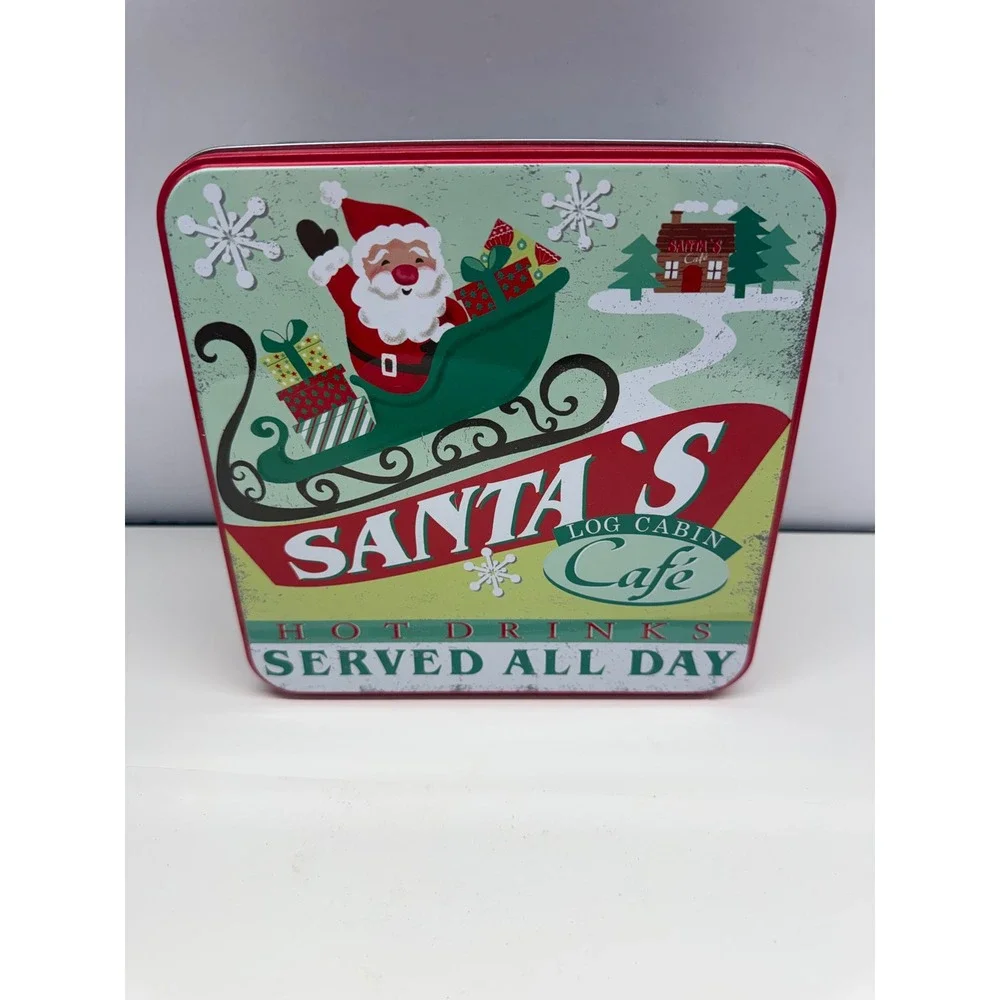 Hobby Lobby Santa's Log Cabin Cafe Christmas Tin 2012 Candy Cane Stripe Red